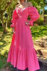 Maxikleid mit Überkragen und Puffärmeln